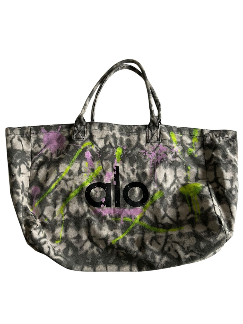 ALO Yoga Gray Tie-Dye Tote with Neon Green & Pink Splatter Limited Edition